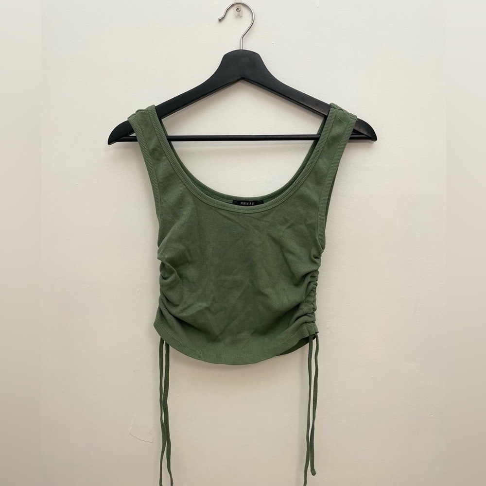 FOREVER 21 OLIVE GREEN DRAW STRING CROPPED TANK TOP